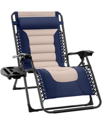 Oversized Padded Zero Gravity Chair, Folding Outdoor Patio Recliner with Side Tray