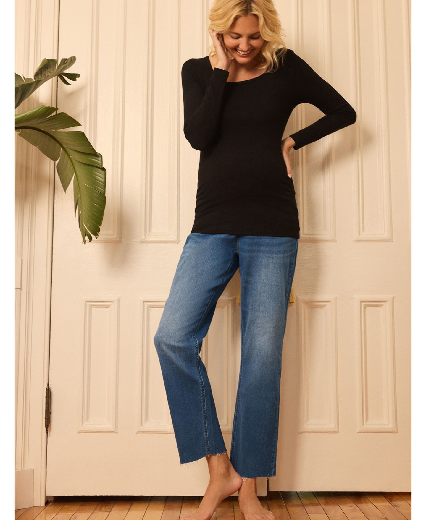 Женская футболка Motherhood Maternity Square Neck Rib Knit Long Sleeve Tee - Motherhood, цвет: Чёрный — фото 4