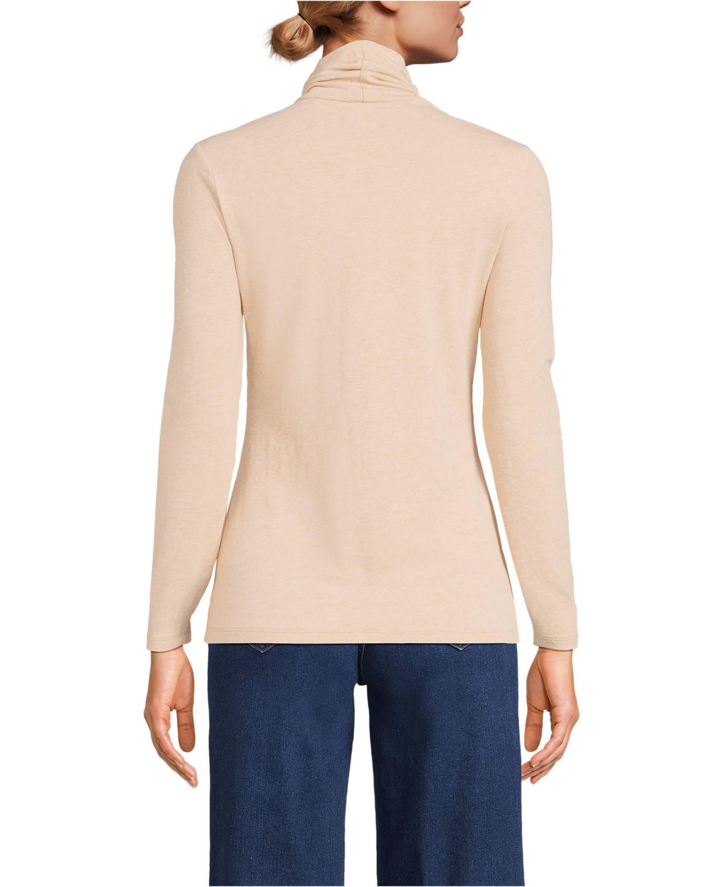 Женский топ Lands' End Tall Lightweight Jersey Long Sleeve Turtleneck, цвет: Пекан меланжевый — фото 3