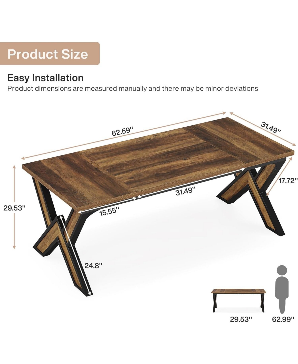 Tribesigns 63 Inches Office Desk, Modern Executive Computer Desk with Thickened Frame and Board, Executive Office Desk Workstation Business Offi