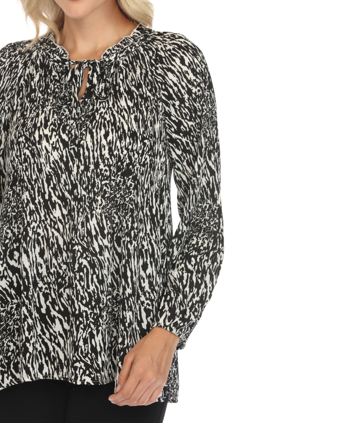White Mark Women's Printed Peasant Blouse In White Olive
