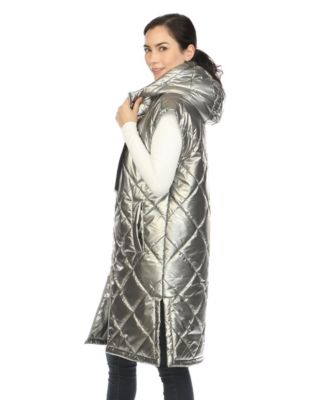 Women's Metallic Long Puffer Vest Jacket