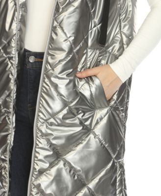 Women's Metallic Long Puffer Vest Jacket