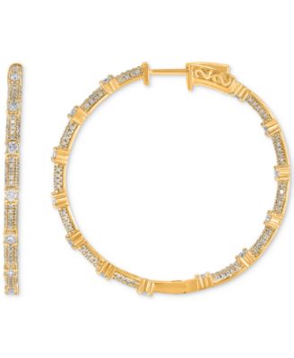 Macy's - Diamond Cluster Medium Hoop Earrings (1-1/2 ct. t.w.) in 14k Gold
