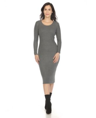 Women's Long Sleeve Rib Midi Sweater Dress
