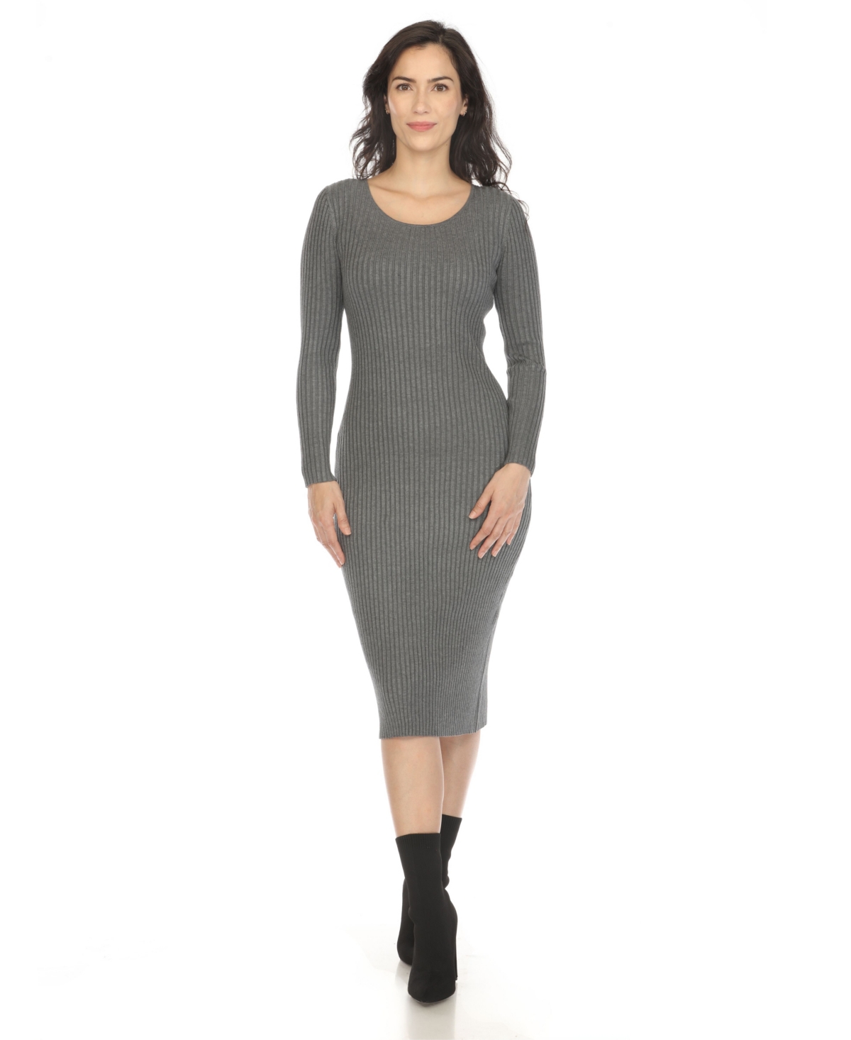 White Mark Womens Long Sleeve Midi Sweater Dress In Charcoal