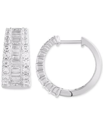 Macy's - Diamond Baguette & Round Graduated Hoop Earrings (2 ct. t.w.) in 14K White Gold