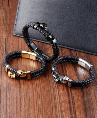 Gold Reaper Leather Stainless Steel Bracelet