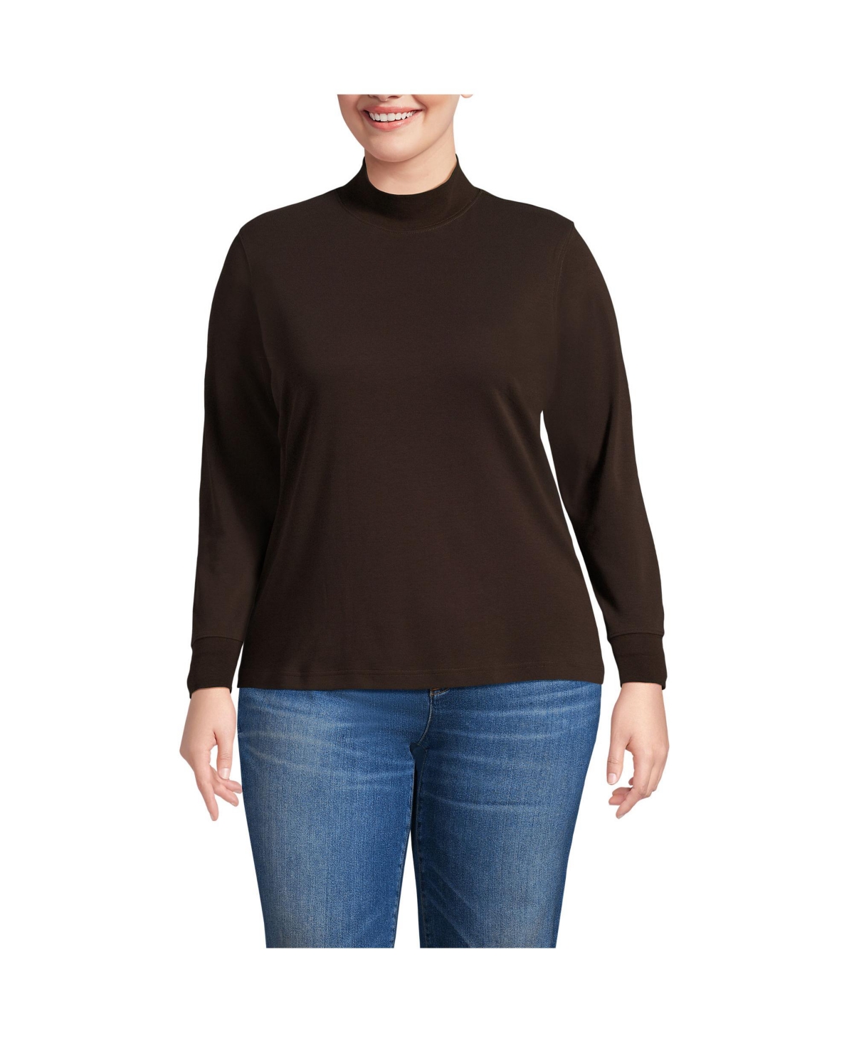 Lands End Plus Size Relaxed Cotton Long Sleeve Mock Turtleneck White Smart Closet