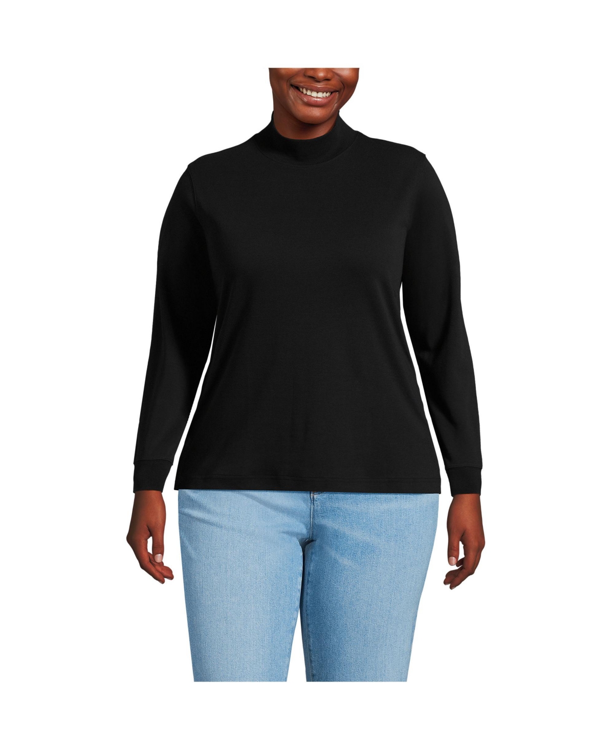 Lands End Plus Size Relaxed Cotton Long Sleeve Mock Turtleneck White Smart Closet