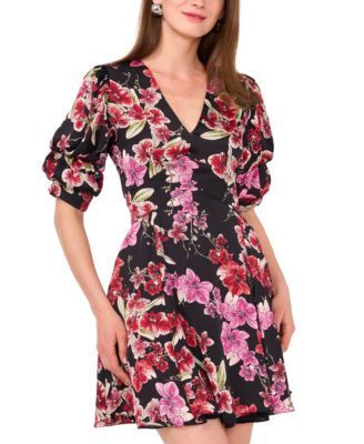 1.STATE - Women's Floral-Print Bubble-Sleeve Dress