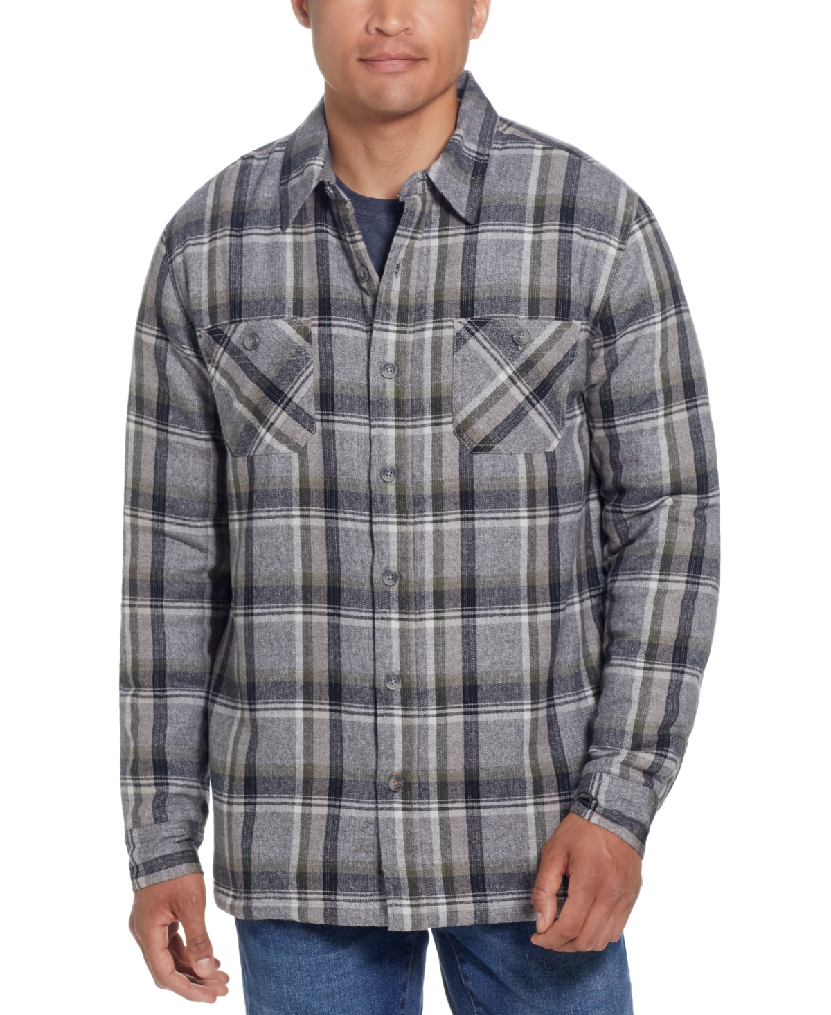 Men's Sherpa-Lined Flannel Shirt Jacket - Rifle Green