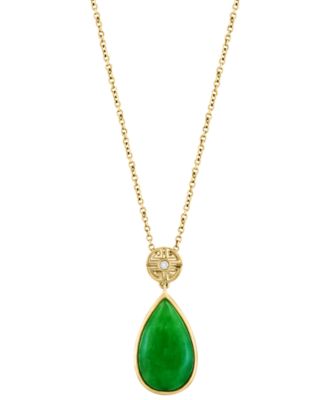 EFFY Collection - Dyed Green Jade & Diamond Accent Teardrop 18" Pendant Necklace in 14k Gold