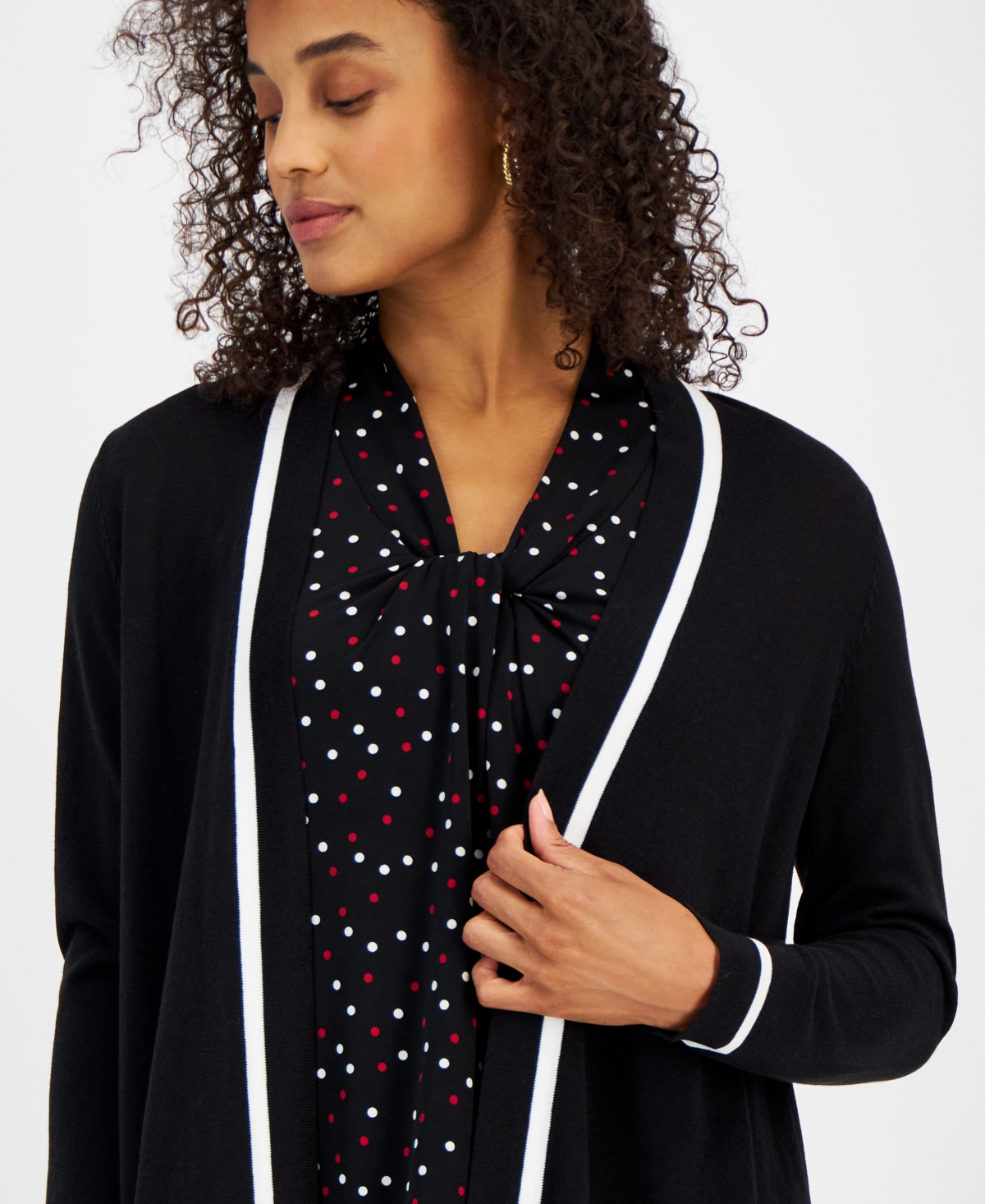 Kasper Women's Contrast-trim Open-front Cardigan, Regular & Petite In Black,white