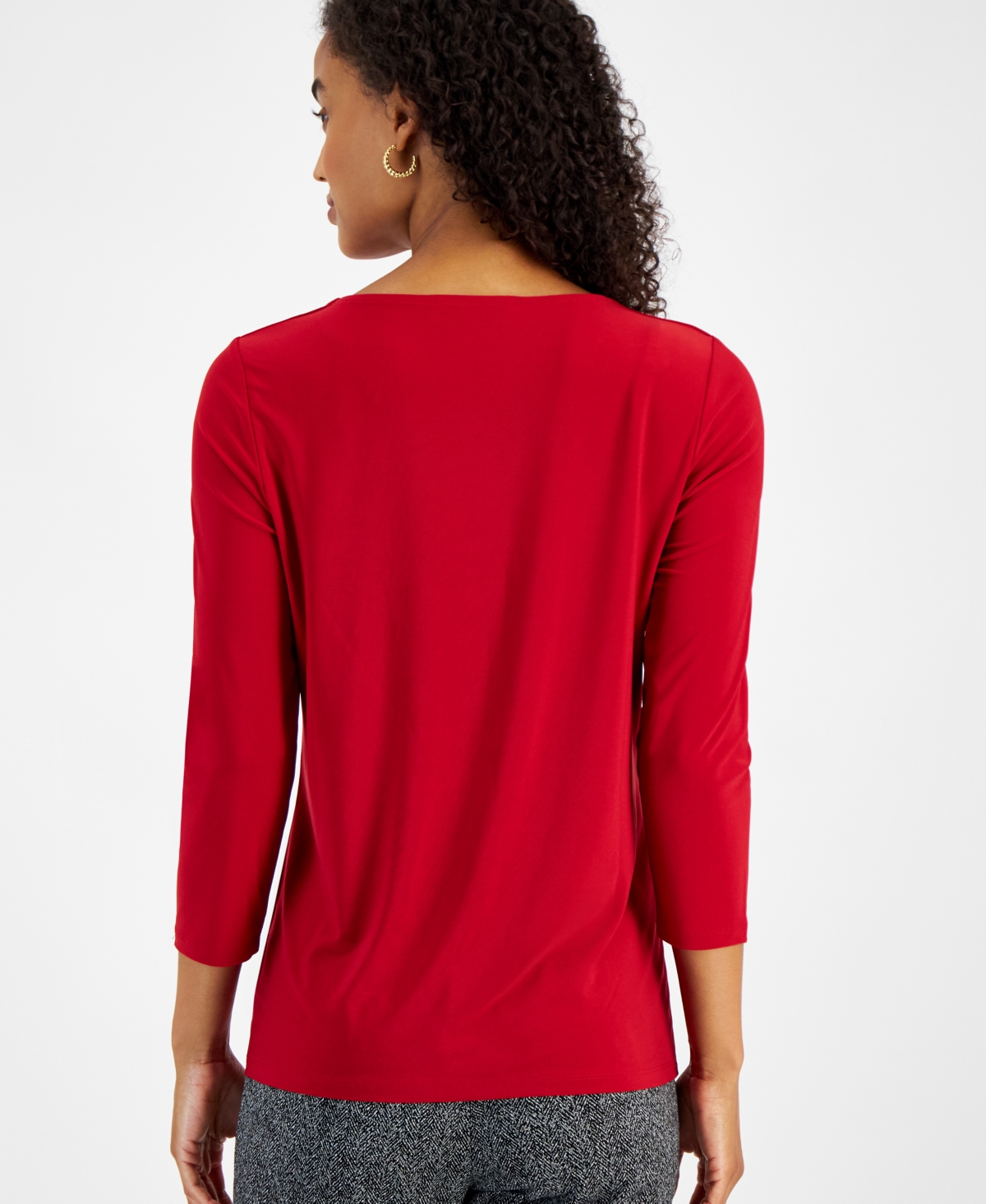 Kasper Womens Pleat-neck 3/4-sleeve Blouse In Fire Red