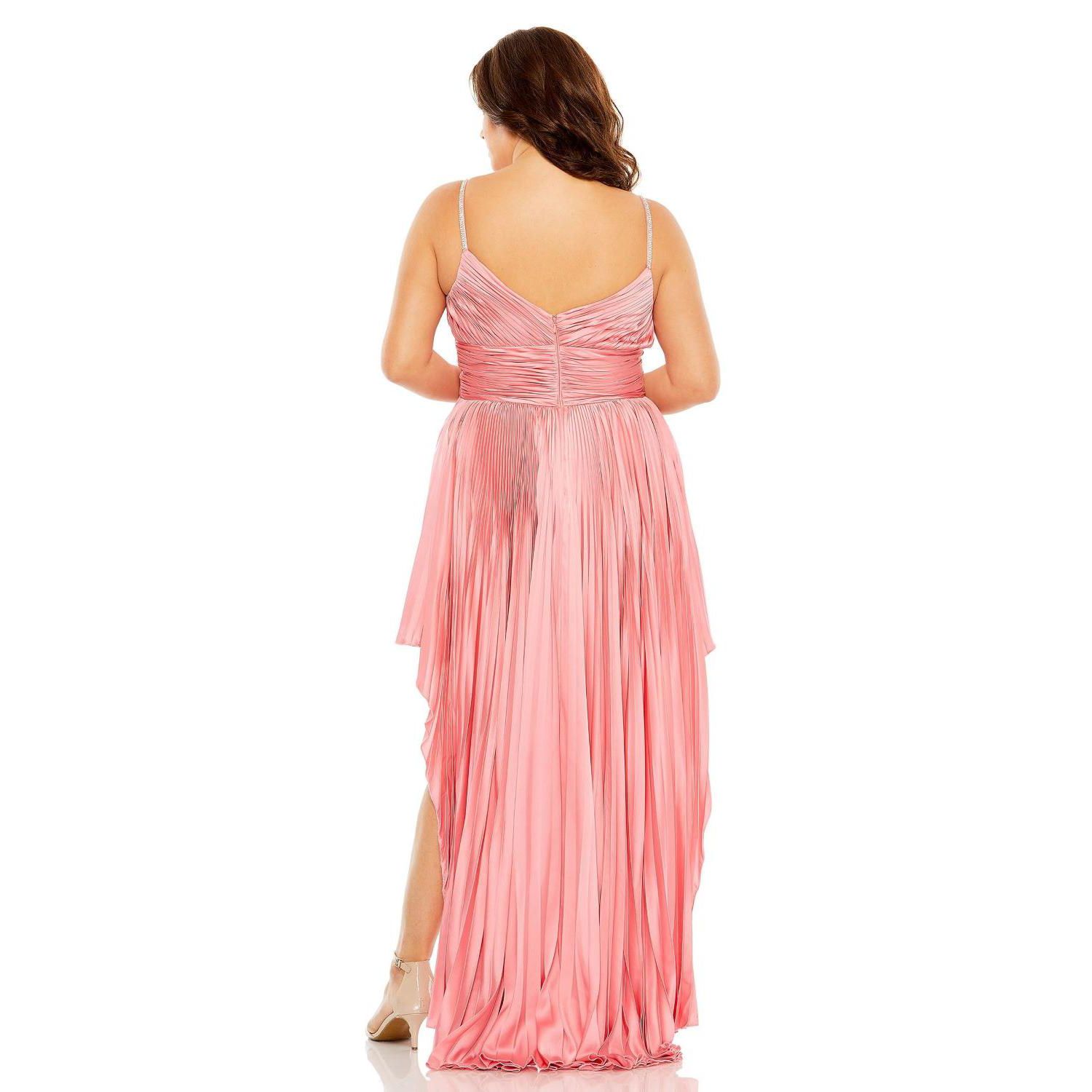 Women's Rhinestone High Low Pleated Gown