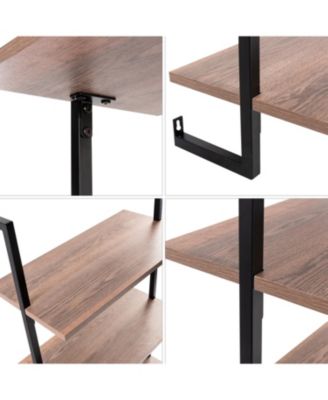 Madera  Industrial 3-Shelf Wood Wall-Mounted Open Ladder Bookcase, Metal Frame