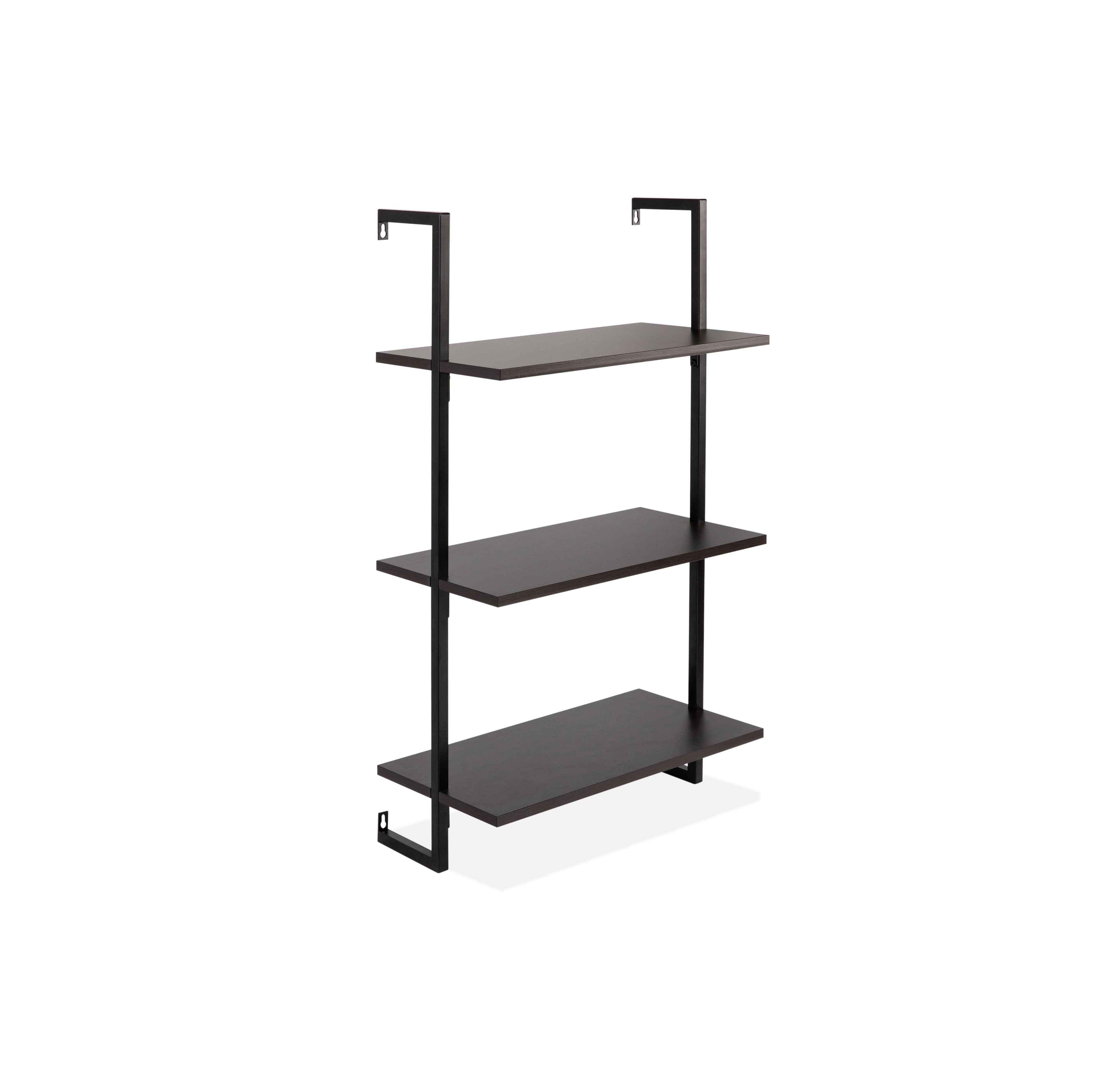 Madera Industrial 3-Shelf Wood Wall-Mounted Open Ladder Bookcase, Metal Frame
