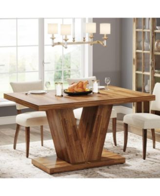 47-Inch Dining Table for 4, Walnut Brown Kitchen Dinner Table with Heavy Duty Pedestal, Farmhouse Wooden Eating Table