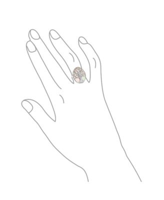Large Statement Iridescent Oval Abalone Rainbow White Mother of Pearl Family Wishing Tree Of Life Ring Wife .925 Sterling Silver