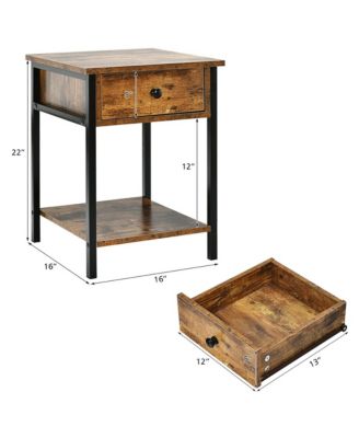 2-Piece Engineered Wood Adjustable Foot Pads, Drawer & Open Shelf Industrial End Side Table Nightstand