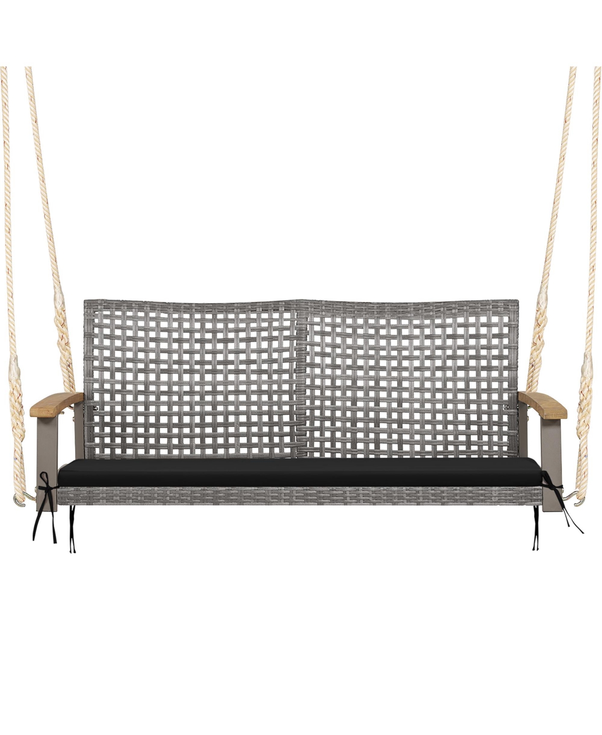 Costway 2-Person Patio Wicker Hanging Swing Chair Loveseat Cushion Porch- Black