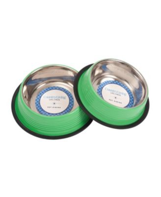 Set of 2 Ribbed Non-Slip Stainless Steel Pet Bowls - Durable and Safe Dog Bowls