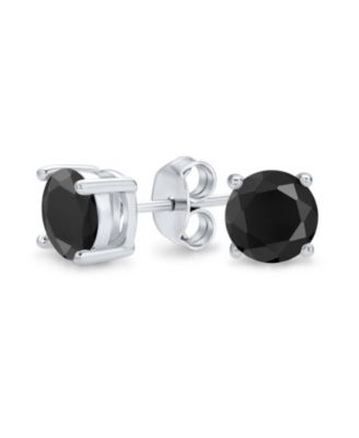 Black Solitaire Cz Stud Earrings .925 Sterling Silver