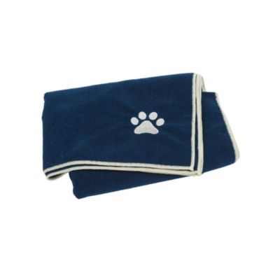 Marine Blue Microfiber Dog Bath Towel - Quick-Drying, Absorbent, and Durable, Machine Washable, Embroidered Paw Print, Perfect for All Dog Sizes and Fur Types – Large