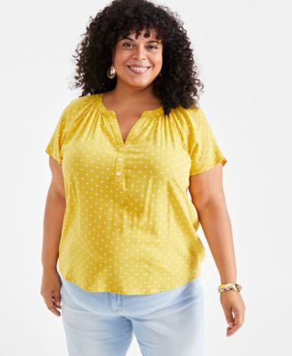 Style & Co - Plus Size Major Dot Printed Flutter-Sleeve Top, Created for Macy's