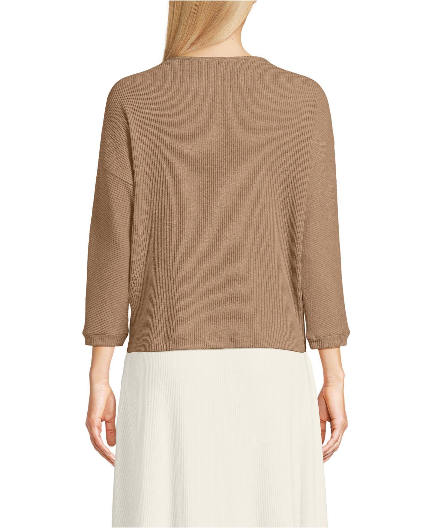 Женский топ Lands' End Plus Size 3/4 Sleeve Cozy Rib Dolman, цвет: Меланжевый — фото 2