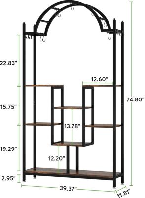 5-Tier Tall Indoor Plant Stand, 74.8'' Arched Metal Flower Shelf with Hanging Hooks, for Indoor, Balcony