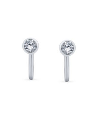 Minimalist Geometric Round Solitaire Bezel Cubic Zirconia CZ Screw back Clip On Stud Earrings Sterling Silver