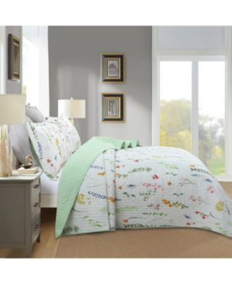 3 Piece Printed Floral Quilt Set Lightweight Bedspread Set King