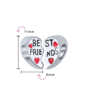 Best Friends BFF Split Red Heart Two Piece Charm Bead Sterling Silver