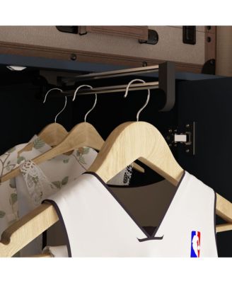 White Wood Armoires Wardrobe With Mirror, Pulling Hanging Rod, Drawers