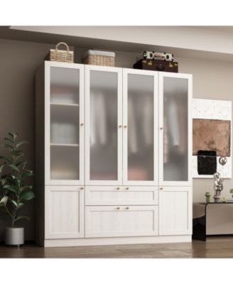 Glass Doors Armoires with Hanging Rods, Drawers and Shelves