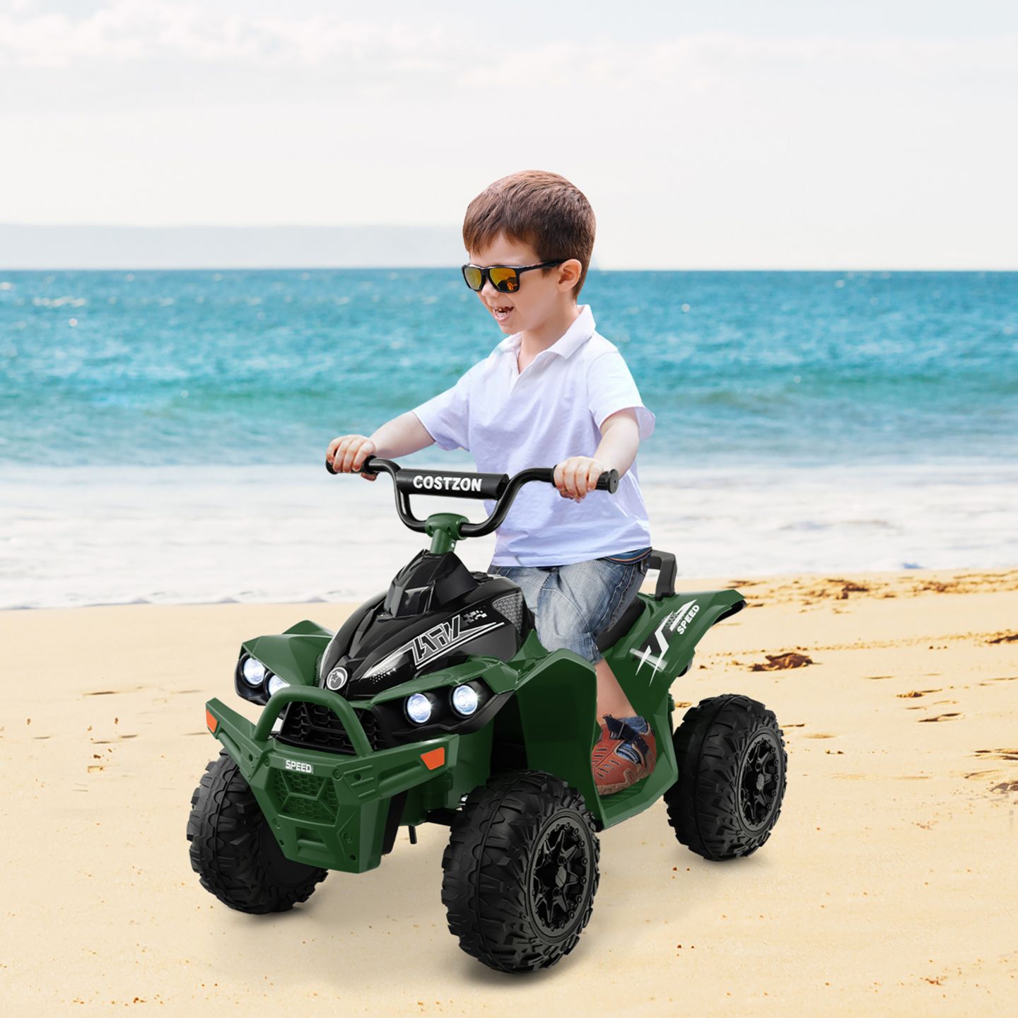 Детская игрушка Costway 12V Battery-Powered Electric 4-Wheeler Quad Ride-On ATV with MP3 & LED Headlights, 77 lbs, Ages 3-8, цвет: Зелёный — фото 4