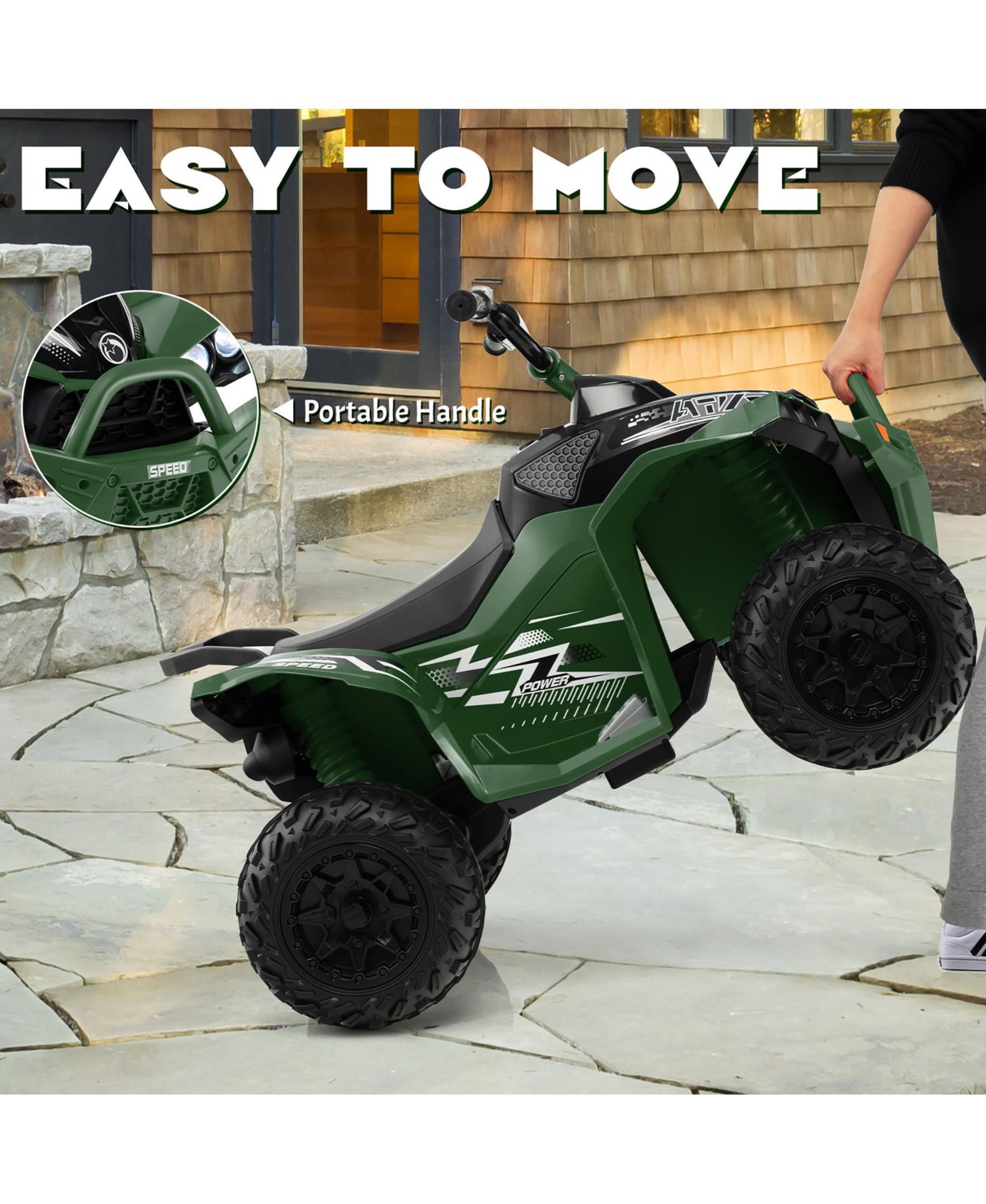 Детская игрушка Costway 12V Battery-Powered Electric 4-Wheeler Quad Ride-On ATV with MP3 & LED Headlights, 77 lbs, Ages 3-8, цвет: Зелёный — фото 9