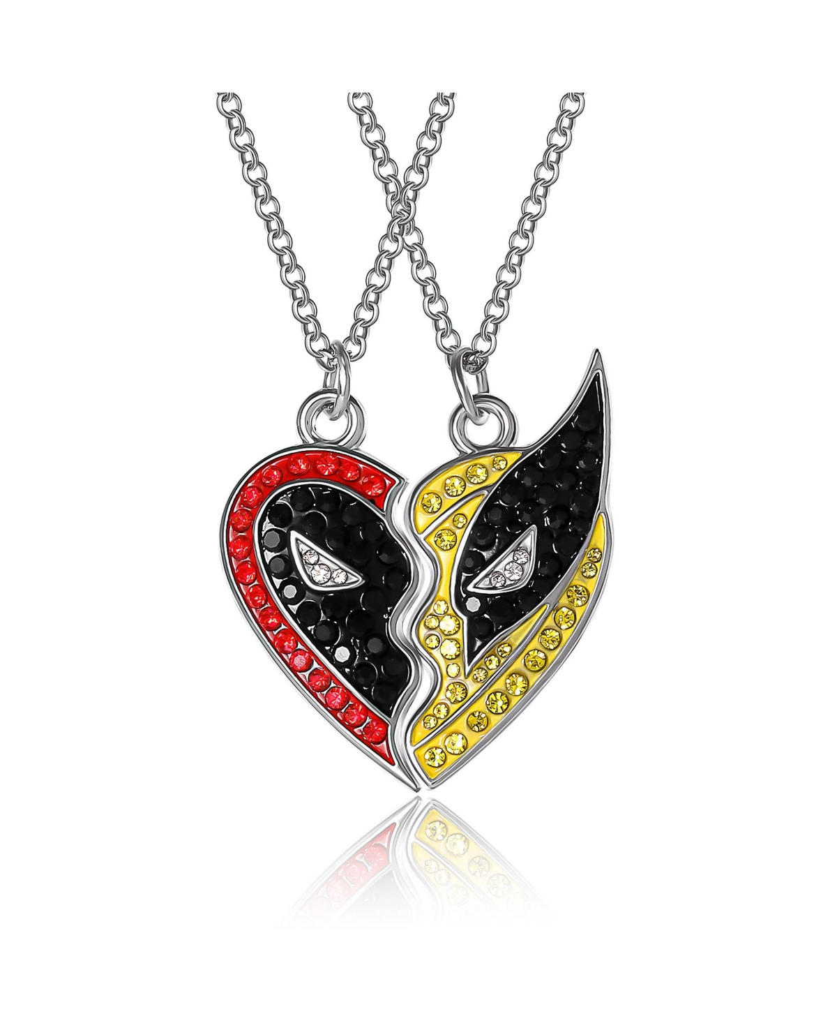 Deadpool & Wolverine Bff Crsytal Pendant Necklace Set Of 2 - Silver tone, red, yellow, black