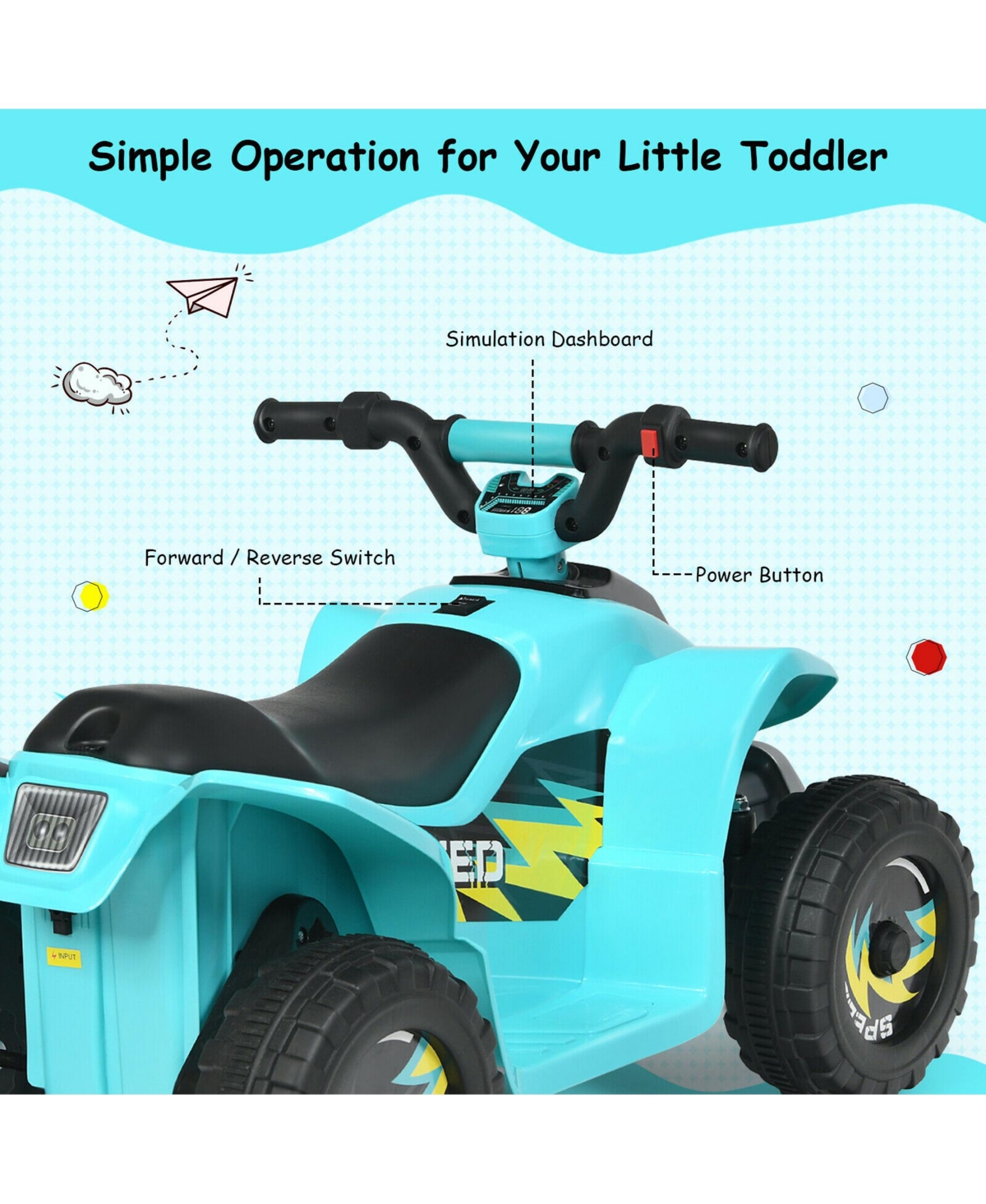 Gymax 6V Kids Electric Quad Atv 4 Wheels Ride On Toy Toddlers Forward & Reverse Red - Blue+black