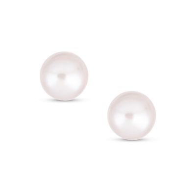 Traditional Tiny Minimalist CZ Accent 10K Gold White Freshwater Cultured Button Pearl Stud Earrings Secure Screw Back
