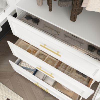 White 2-door 3-drawer wardrobe with tempered glass, bedroom Armoire, wooden Closet