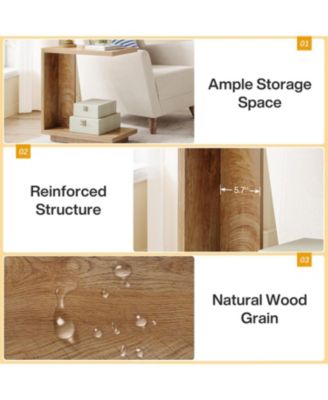 C-Shaped Side Table, 2-Tier Narrow End Table with Sturdy Pedestal, Wood Bedside Table Nightstand, Industrial Sofa End Table, Brown, 2PCS