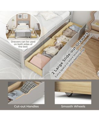 Wooden Bed Frame w/ 2 Storage Drawers & Under-bed Storage Gray
