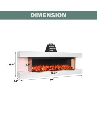 Stylish Electric Fireplace with 50" Suspended LED Light Mantel with Remote Control