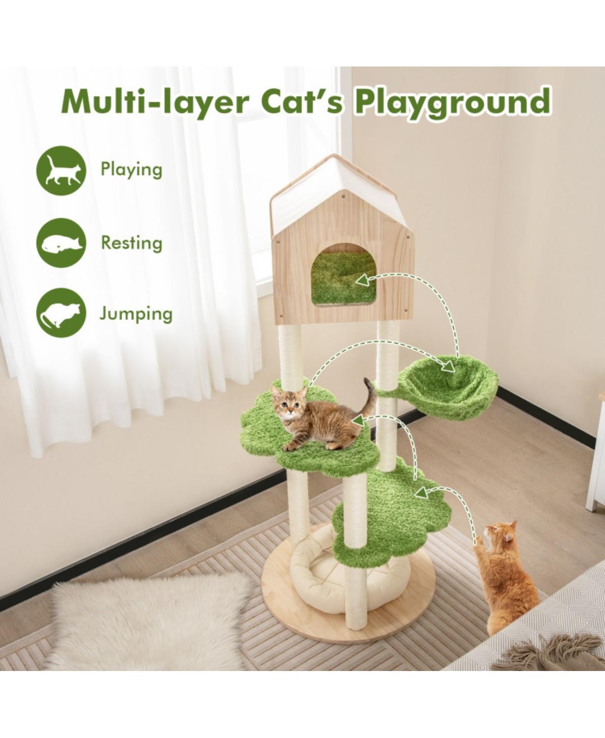 Slickblue 5-Story Cat Tree – Cat Villa with Multiple Levels and Perches for Play and Rest - Beige
