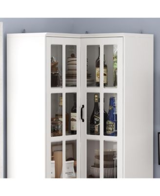 5-Shelf White Wood Corner Standard Bookcase with Adjustable Shelves