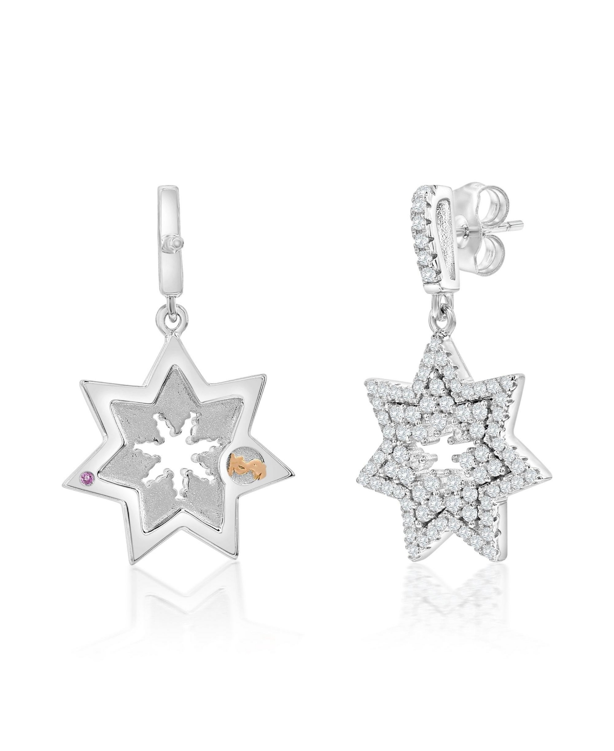 Suzy Levian Sterling Silver White Cubic Zirconia Starburst Drop Earrings