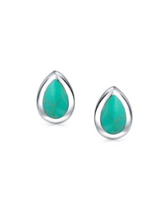 Simple  Teardrop Pear Shaped Stone Bezel Set Stud Earrings .925 Sterling Silver
